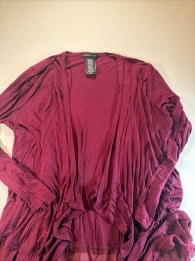 Design History Deep Berry Draped Open-Front Cardigan